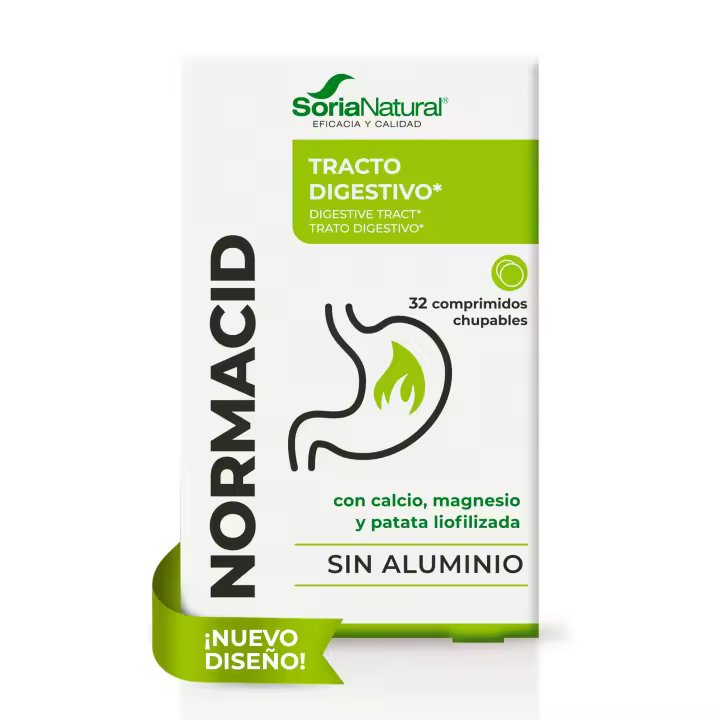 Normacid New Soria Natural  - Magnesio, Calcio, Potasio - Alivia la Acidez Estomacal, Indigestión, Pesadez - 32 comprimidos - 1