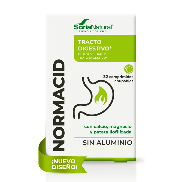 Normacid New Soria Natural  - Magnesio, Calcio, Potasio - Alivia la Acidez Estomacal, Indigestión, Pesadez - 32 comprimidos - 1