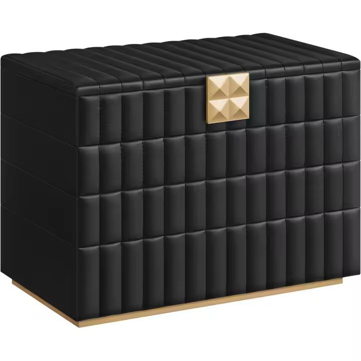 SONGMICS HOME ANAH Colección - Caja Joyero Apilable con Espejo, Organizador Joyero 4 Capas, Superficie PU con Costuras, 17 x 28 x 20,5 cm, Efecto Flotante, Idea de Regalo, Negro Tinta/Blanco Nube - 1