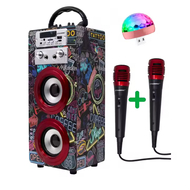 Altavoz Bluetooth Portatil Karaoke DYNASONIC 025-21 (Negro Neon) | Tecnología TWS, Diseño Fosforescente - 1