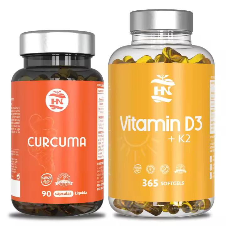 HN - Healthy Nutrition - Pack Vitamina D3 & Curcuma -365 Cápsulas de vitamina D3 K2 – Vitamina D (5000 UI) altamente concentrada y Curcuma liquida en capsulas liposomada, 90 cápsulas. - 1