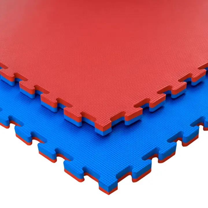 JOWY Tatami Puzzle 1x1m 2cm · Goma EVA Reversible Azul/Rojo o Negro/Gris · Modelo "T" · Esterilla Artes Marciales, Fitness y Suelo Tatami Japonés - 1