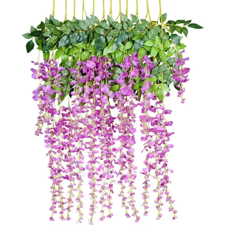 Fleurs artificielles, glycine artificielle, décoration murale, chaque brin mesure 110 cm de long, en soie, pour mariages, maison - 1