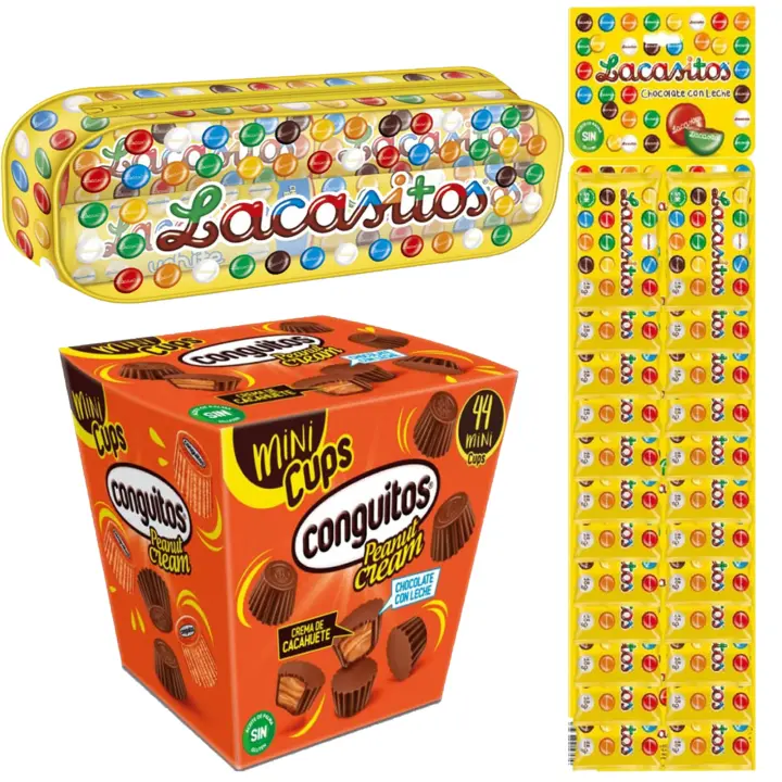 Pack Lacasitos24 bolsitas 18g,estuche escolar 5 tubos de 20g,Conguitos mini cups leche est 200g, - 1