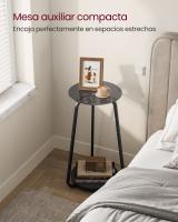 Mesa Auxiliar Redonda de 2 Niveles, Mesita de Noche con Tapa de Cristal y Estante de Aglomerado, Estilo Moderno, Ideal para Sala de Estar y Espacios Pequeños, Blanco Mármol - details 7