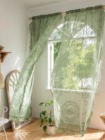 Cortinas De Encaje Verde Estilo Campo Para Living Room Y Dormitorio Decoración De Ventana Con Ramas Almidonadas Doble Capa Sin Efecto Blackout - details 1