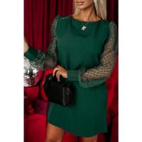 Vestido Mini De Manga Larga Para Mujer Estilo Casual Y Moderno Color Sólido Con Malla Transpirable Cuello Redondo Cómodo - details 3