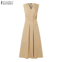 Vestido Largo Sin Mangas De Verano ZANZEA 2025 Elegante Vestido De Trabajo Para Mujer Con Botones Estilo Oficina A-Line V-Neck Polyester - details 4
