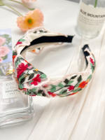 Diadema Bohemia Vintage De Punto Rosa Con Estampado Floral Ancha Para Mujeres Y Niñas Accesorio De Cabello Étnico Estilo Casual - details 11
