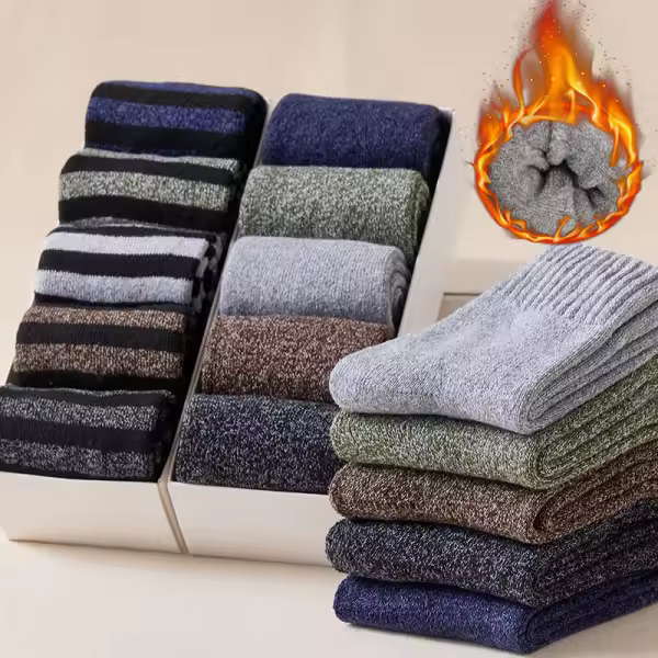 10 Pairs Men's Socks Winter Warm Socks, Extra Thk Heated Round Socks - 1