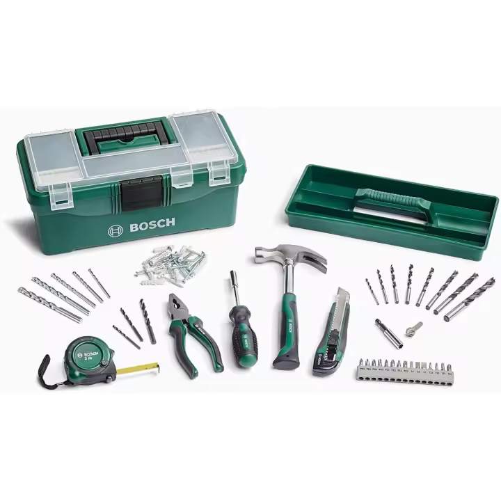 Bosch Caja de herramientas básica con 73 accesorios y complementos de bricolaje, para madera, piedra y metal, bricolaje, accesorios para herramientas de perforación y atornillado - 1