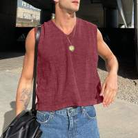 Camiseta De Hombre 2024 INCERUN Color Sólido V-Neck Sin Mangas Estilo Casual Verano Talla S-5XL Ropa De Calle Malla Pura - details 4