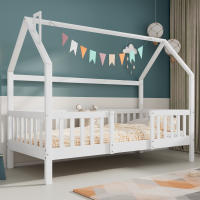Cama de Cabaña Infantil con Diseño de Chimenea Decorativo 90x200 cm - Pino Natural Robust, Marco Estructural de Listones de Madera, Color Blanco Luminoso (Sin Colchón) - details 2