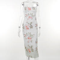 Vestido Midi Elegante Con Estampado De Flores Para Mujer Moda Hombros Descubiertos Espalda Descubierta Sexy Para Fiesta Club Polyester - details 8