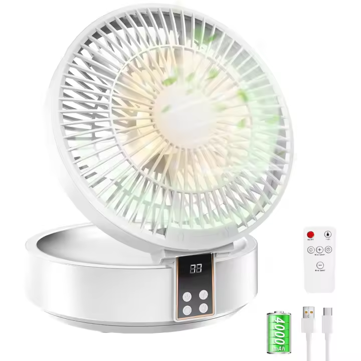 Ventilador de Mesa, USB Recargable Potente Silencioso Ventiladores, con Mando a Distancia, Pantalla LED, Rotación de 120°Oscilante, 3 Velocidades, Ventilador Portátil para Oficina, Dormitorio, Camping - 1