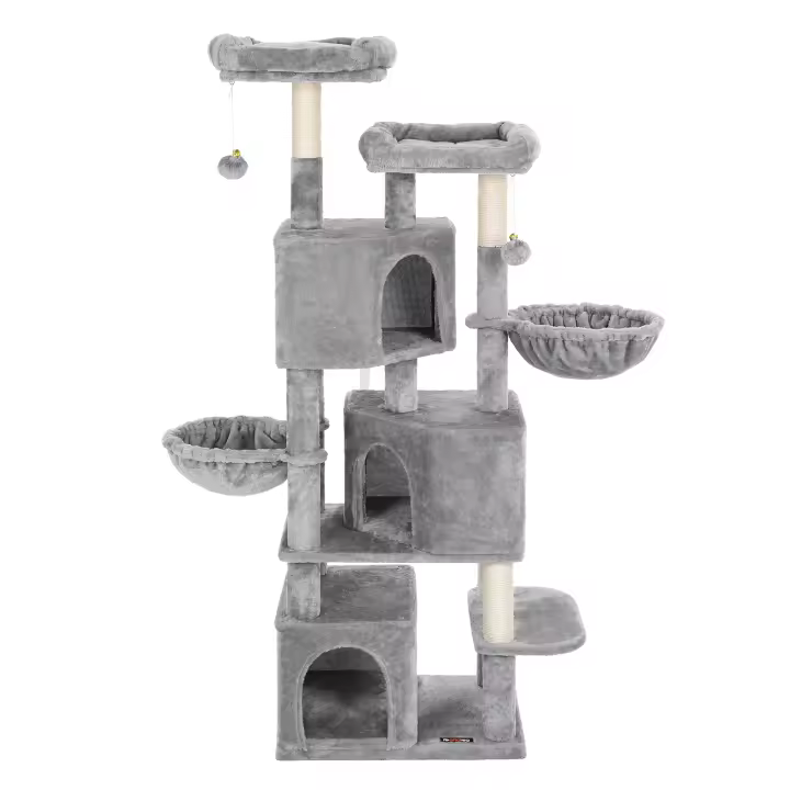 Feandrea Árbol Grande para Gatos con 3 Cuevas para Gatos, Torre para Gatos de 164 cm, Gris Claro - 1