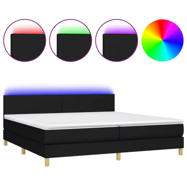 vidaXL Cama box spring con colchón LED tela negro 200x200 cm - 1