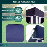 Carpa Cenador Gazebo Desmontable 3 x 3 m Azul| con Tubos de Acero de Alta Resistencia, Protección UV, Poliéster 140gr/m2 Resistente Lluvia| para Playa, Camping, Jardín, Terraza, Exteriores - details 2