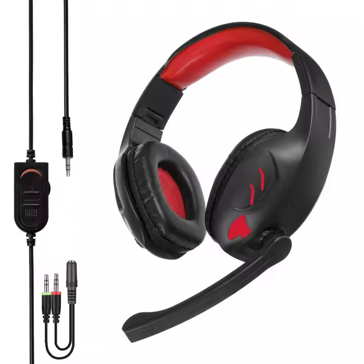 DAM Headset IN-968. Auriculares gaming con micro, conexión minijack y luces LED, para PS4, smartphone, tablet, PC, etc. 20x8x20 Cm. - 1