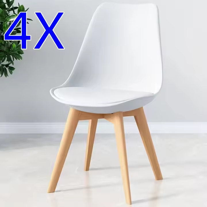 Juego de 4 sillas tulipán con patas de madera, mueble estilo nórdico medieval, con asiento acolchado de cuero sintético, para escritorio, comedor, dormitorio, balcón o restaurante BAR hosteleria, OFICINA Mesa de comedor nórdica cocina NEGRO - 1