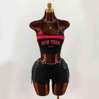 Conjunto De Shorts De Moda Para Mujer Estilo Harajuku Sexy Y2K Con Impresión De Letras Y Cinturón Interior Top Sin Mangas De Cuello Colgante - details 0