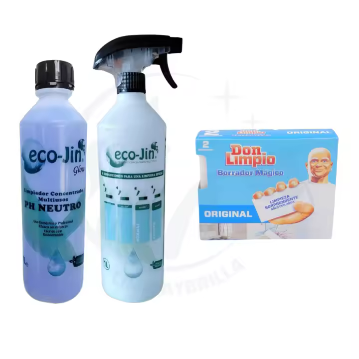 Ecojin Glow Morado PH NEUTRO + Esponja Borrador Mágico Don Limpio – Quitamanchas Multiusos de pH Neutro para Todas las Superficies. Incluye Estropajo Esponja Mágica para Resultados Impecables PRODUCTO ORIGINAL DE LABONCLER - 1