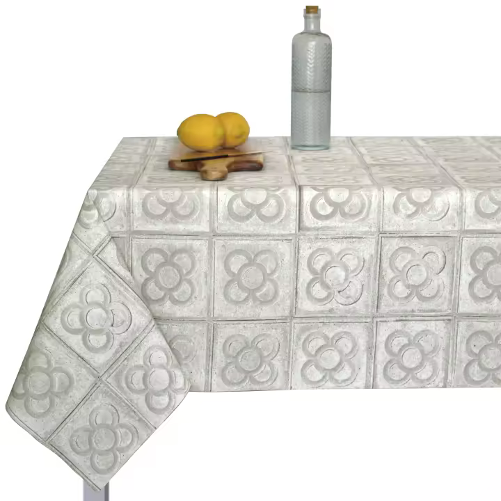 Mantel para mesa rectangular, Antimanchas, Impermeable, Para el hogar, Cuadrado, Panot Barcelona, Flor de Barcelona, Gris claro - 1