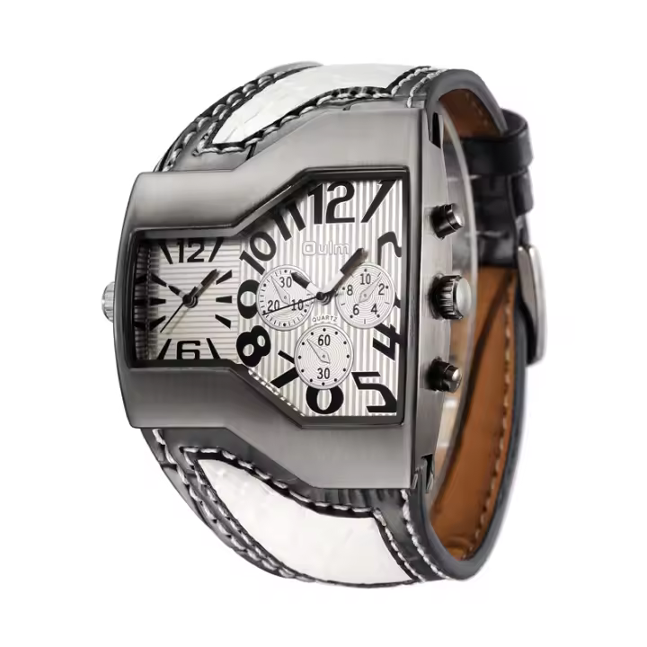 Reloj De Cuarzo Para Hombre Oulm Marca De Lujo Muestra De Tiempo Doble Correa De Serpiente Deportivo Casual Resistente Al Choque Con Marcadores Arábigos Y Cierre De Hebilla - 1
