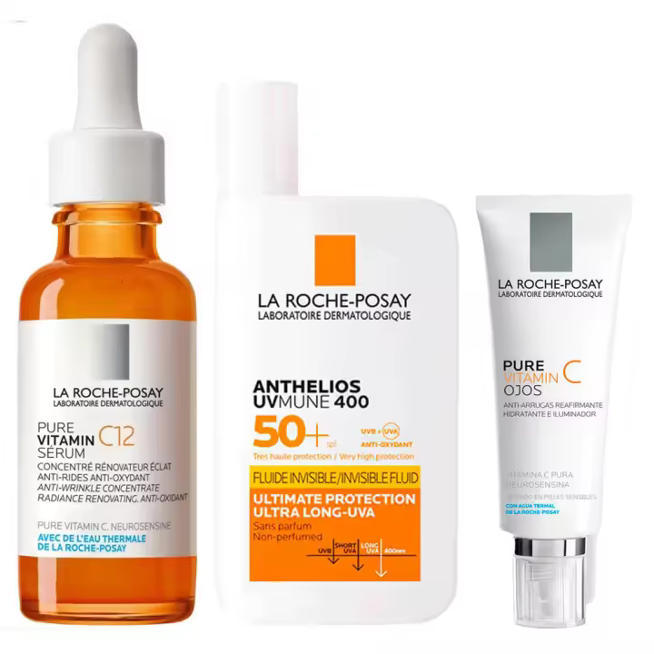 Rutina La Roche Posay Pure Vitamin C12 Sérum 30 Ml + Pure Vitamin C Contorno Ojos 15 ml + Anthelios UV-MUNE 400 Fluido Invisible Spf50+ 50 ml Pack - 1