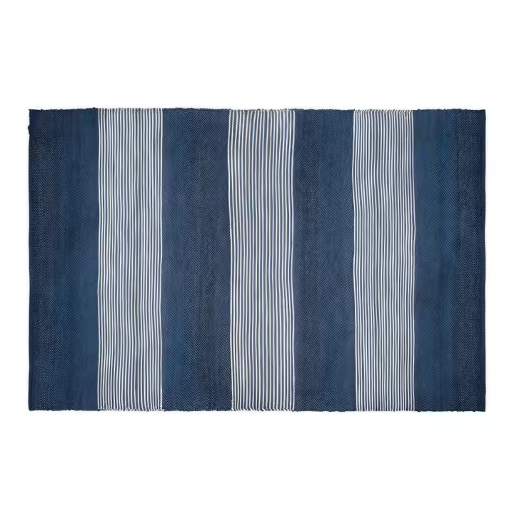 Vente-unique - Alfombra de yute tejida a mano KOCHI - 200 x 290 cm - Azul marino y blanco - 1