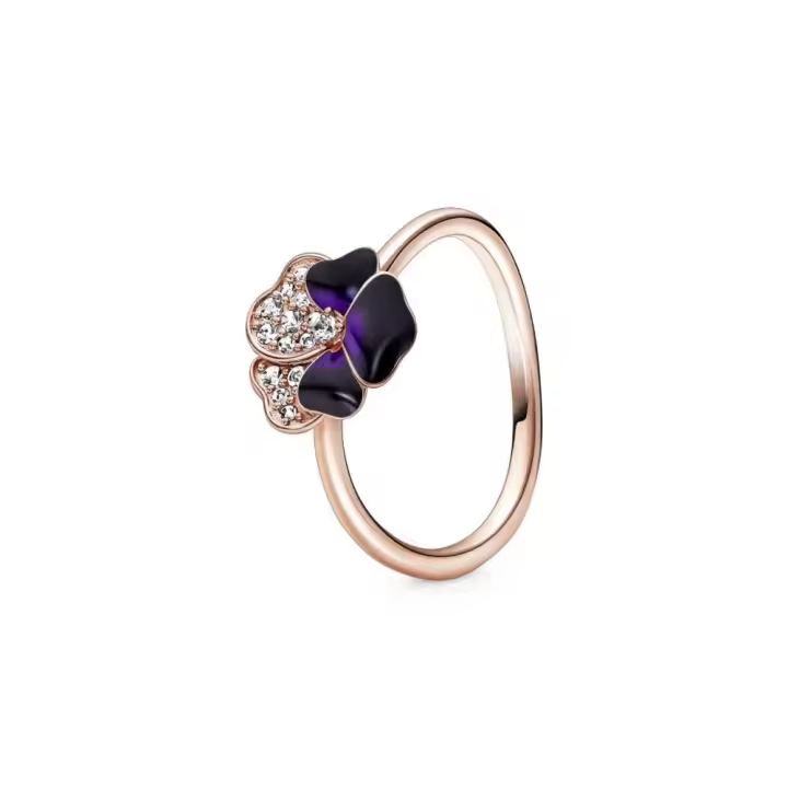 180764C01 - Anillo con un recubrimiento en oro rosa de 14k Flor Pensamiento Morado 180764C01 PANDORA Silver  Anillo Pandora original - 1