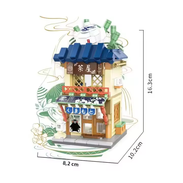 Bloques De Construcción Kumamoto Oso Ciudad Vista Serie Sakura Flores Casa Barrio De Café DIY Juguetes De Bloques De País Para Niños Y Niñas - 1