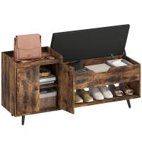 HOMCOM Banco Zapatero, Banco Recibidor Industrial, con Asiento Acolchado, Compartimento Oculto, Estantes, Puertas, Estante Abierto para 3 Pares de Zapatos, para Entrada, 127x35x59 cm, Marrón Rústico - details 0