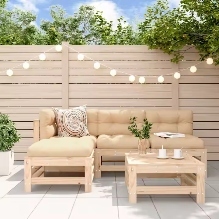 vidaXL Juego de muebles de jardín 5 piezas y cojines madera maciza - 1