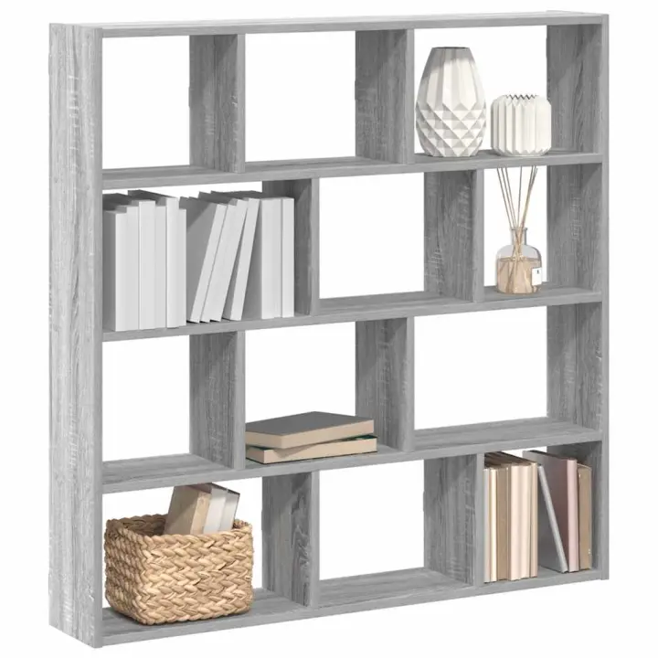 vidaXL Estante cubo de pared 12 compartimentos madera en color Gris hormigón/Gris sonoma | práctico organizador multiusos diseño compacto funcional - 1