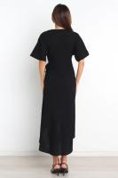 Vestido De Tobillo Elegante De Verano Para Mujer Con Aros Y Cuello V Corto Manga A-Line En Color Negro Decoración De Cuerda - details 4