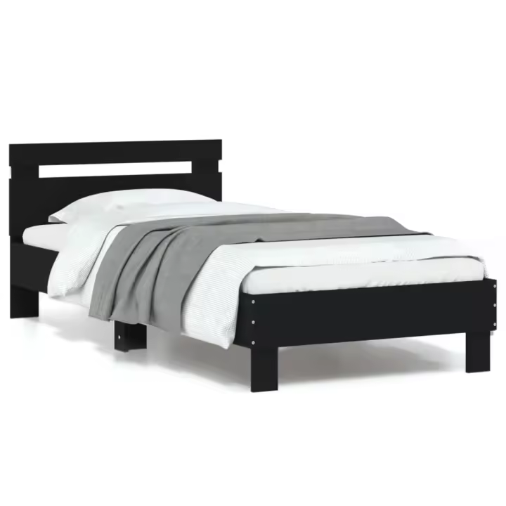 Estructura de cama con cabecero y luces LED negro 90x190 cm - 1