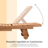 Outsunny Tumbona de Madera Exterior Silla Reclinable de Jardín con 2 Ruedas Respaldo Ajustable en 3 Niveles y 1 Bandeja Carga 130 kg para Terraza Patio Natural - details 3