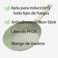 Sartén Antiadherente de Aluminio con Mango de Madera | Libre de PFOA | Apta para Inducción, Gas y Vitrocerámica | Disponible en 20, 22, 24, 26, 28 y 30 cm - details 4