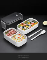 Caja De Almuerzo De Acero Inoxidable 304 Para Adultos Y Niños Escuela Oficina 1/2 Capas Microwaviable Portátil Contenedores De Alimentos Con Cuadrícula Bento - details 17