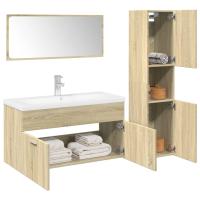vidaXL Juego de muebles de baño madera de ingeniería en color Negro/Blanco/Roble Sonoma y más | almacenamiento funcional diseño moderno para baño dormitorio sala - details 2