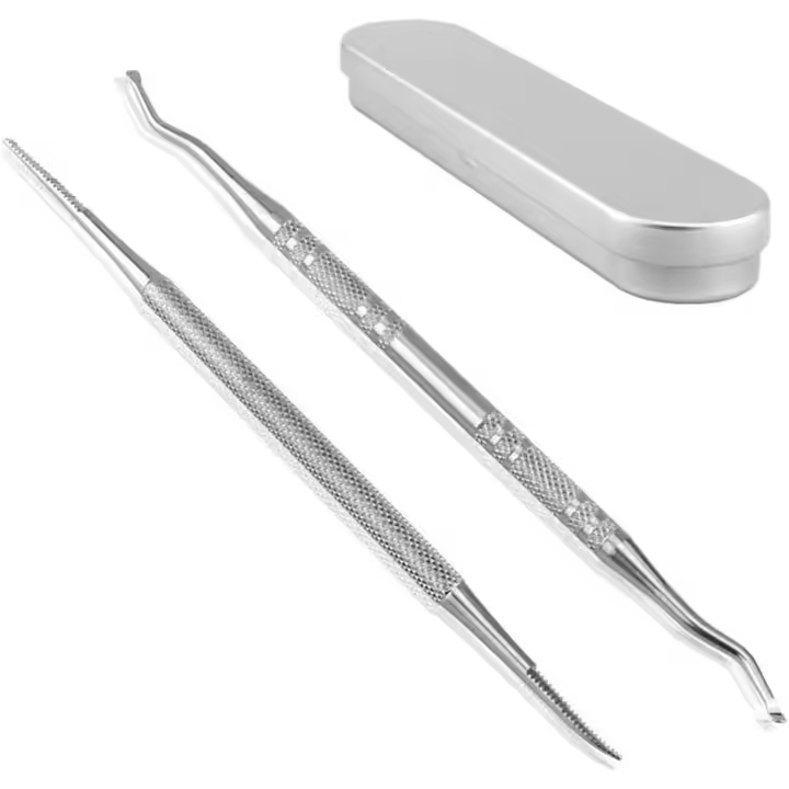 2 Piece Nail Set, Nail Digger and Inlay File - Outil en acier inoxydable pour nettoyer les lits d'ongles - Lime à double extrémité pour les ongles d'orteils - 1