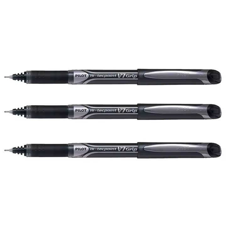 Pilot Hi-Tecpoint V7 Grip Bolígrafo Roller Punta Aguja 0,7mm Tinta Líquida Negro (Pack de 3) - 1