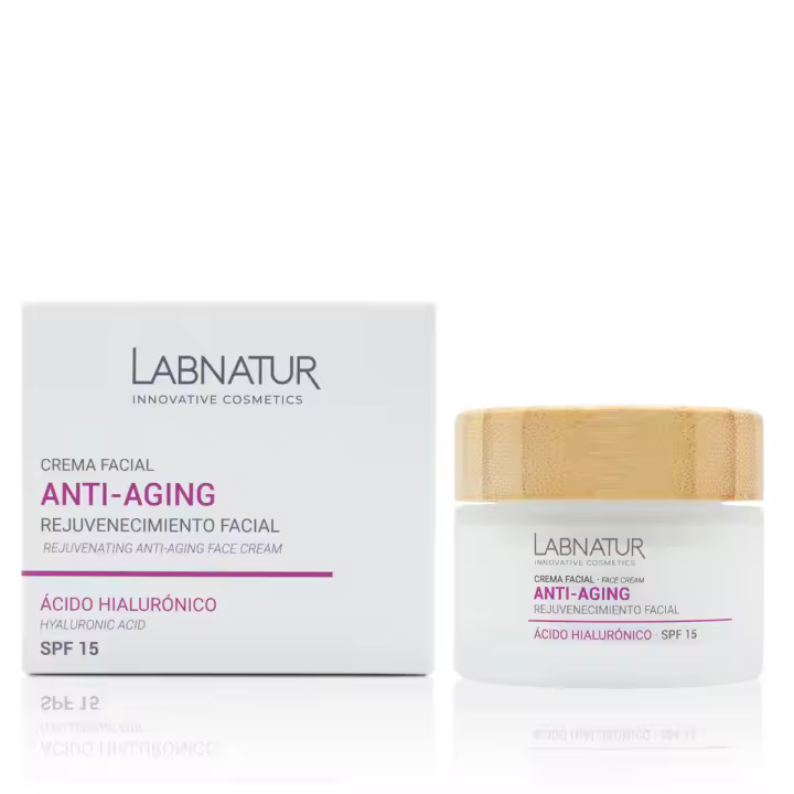Labnatur Crema Facial Antiedad - Con Ácido Hialurónico y SPF15 - Antiarrugas, Reafirmante e Iluminadora - Protege la Piel y Mejora su Elasticidad - Natural y Vegana - Fabricada en España - 50 ml - 1