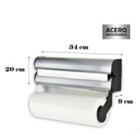 HOGUITA-Portarrollos de Cocina de Acero Inoxidable,Dispensador De Papel 3 en 1,Para Papel, Papel de Aluminio y Film Transparente,Porta Rollos de Pared,organizador y cortador de servilletas 34x20x9 cm - details 1