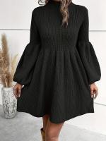 Vestido De Cuello Alto Casual Sin Cinturón De Suéter De Poliéster Para Mujer Estilo Casual Largo Hasta La Rodilla - details 0