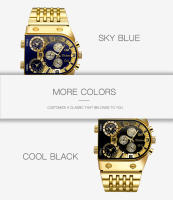 Reloj De Cuarzo Para Hombre Oulm 9315 Plata Oro Azul Zafiro 3 Zonas Horarias Militar Reloj De Pulsera De Acero Completo Marca De Lujo - details 4