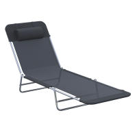 Tumbona Inclinable Plegable para Jardin Playa o Piscina con Almohada Acero y Textilene 182x56x24.5 cm Negro - details 0