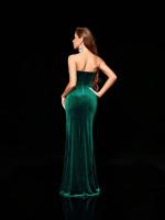 Mgiacy Vestido De Veludo Con Pliegues En La Caja Y Cintura Abertura Lateral Vestido De Fiesta De Velo Sin Mangas Cuello En V Para Mujer - details 2