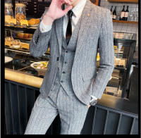 Traje De 3 Piezas Estampado De Rayas Y Cuadros De Alta Calidad - Traje Elegante Para Bodas Y Negocios Estilo Británico Con Chaleco Y Pantalones - details 34